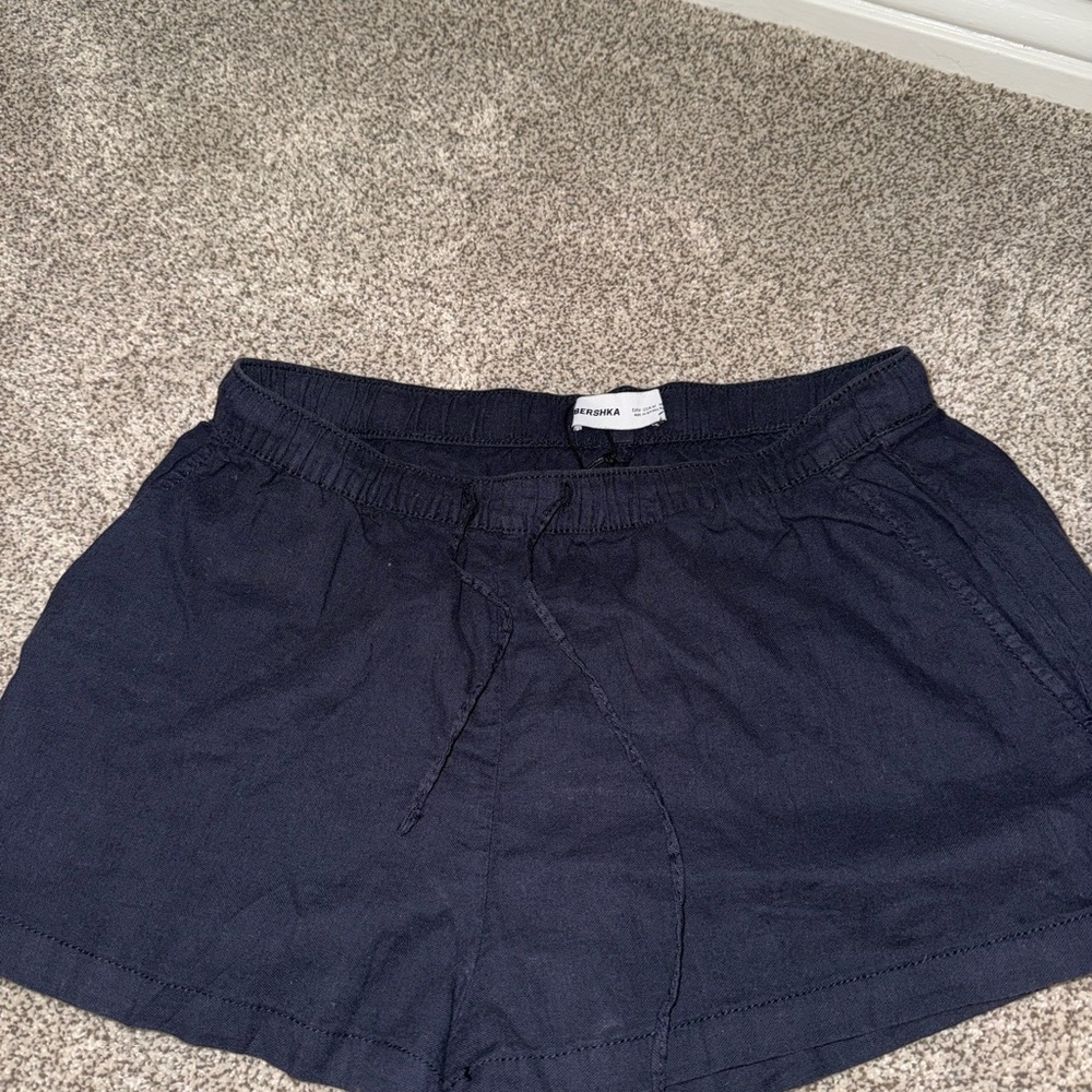 Bershka Navy High Waist Women's Shorts